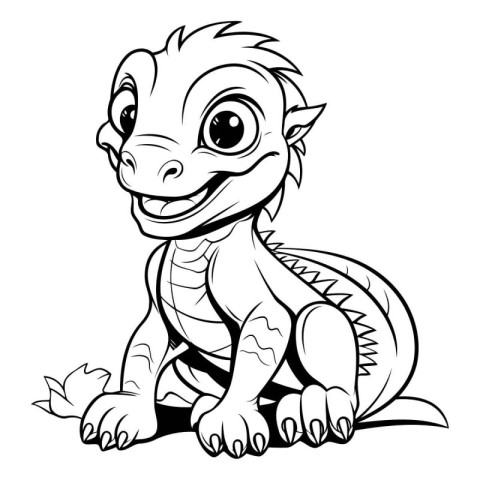 Cute little dragon - black and white vector illustration for col