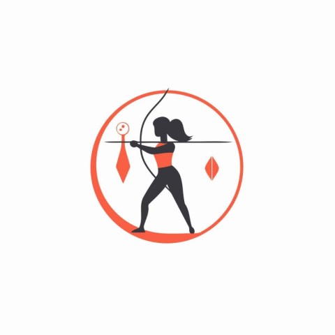 Archery sport vector logo design template. Sportswoman with bow