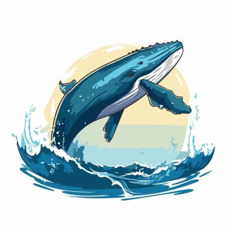 Humpback whale in the ocean. Vector illustration on white backgr