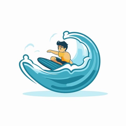 Surfer riding on the wave. Vector illustration in cartoon style.