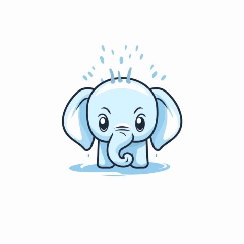 Cute cartoon elephant with tears on his face. Vector illustratio