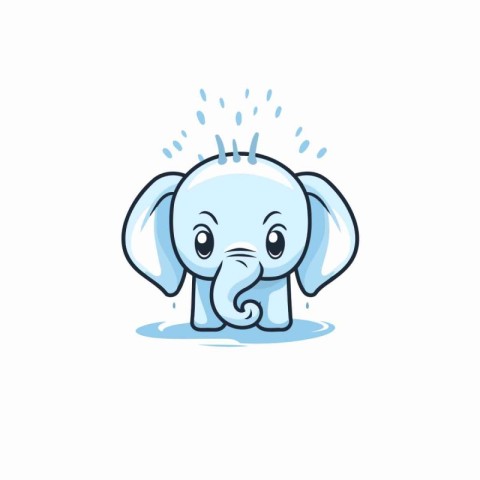 Cute cartoon elephant with tears on his face. Vector illustratio