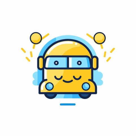 Cute yellow school bus character. Vector illustration in line st