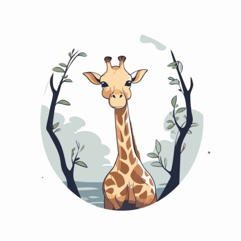 Giraffe in the forest. Vector illustration of a wild animal.