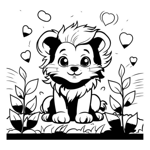 Vector illustration of a lion on a white background with hearts