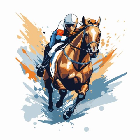 Horse jockey riding on gallop. Vector sport illustration.