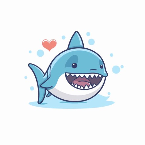 Cute cartoon shark with open mouth and teeth. Vector illustratio