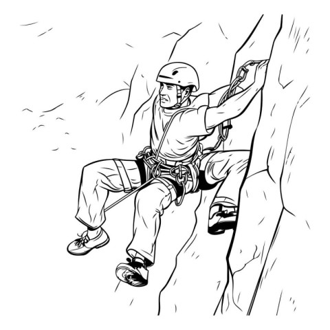 Vector illustration of a male rock climber climbing on a cliff.