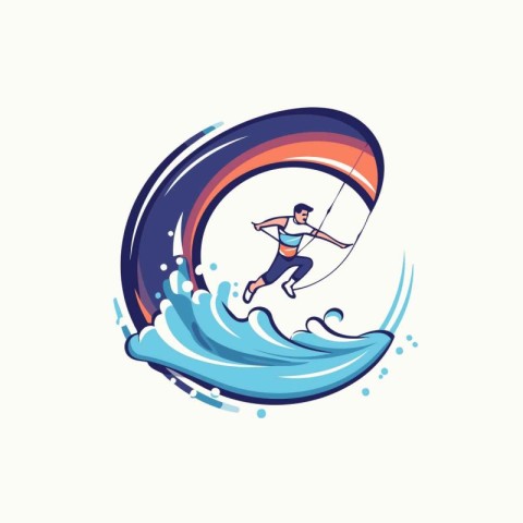 Kitesurfing sport vector logo. Kitesurfer in the waves.