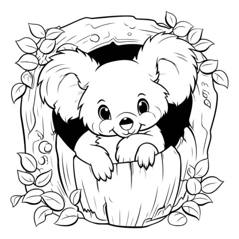 Black and White Cartoon Illustration of Cute Koala or Koala Anim