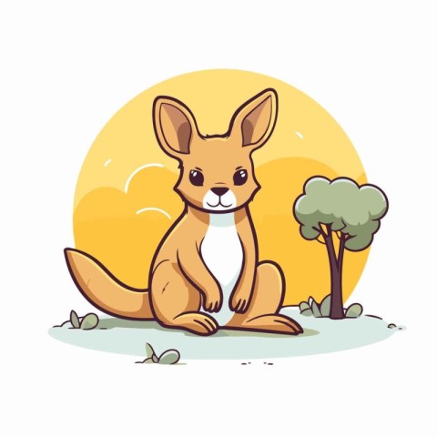 Cute kangaroo sitting on the grass. Cartoon vector illustration.