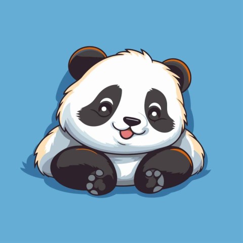 Cute panda sitting on blue background. Vector cartoon illustrati