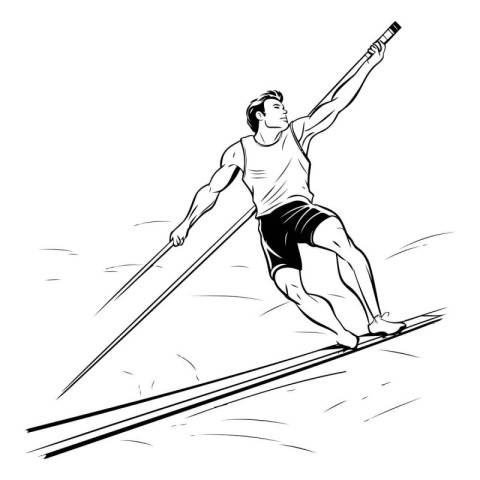 Athlete on cross-country skiing. black and white vector illustra