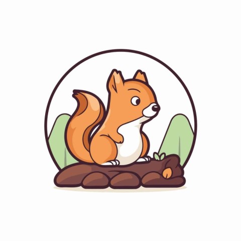 Cute squirrel sitting on a rock. Vector illustration in cartoon