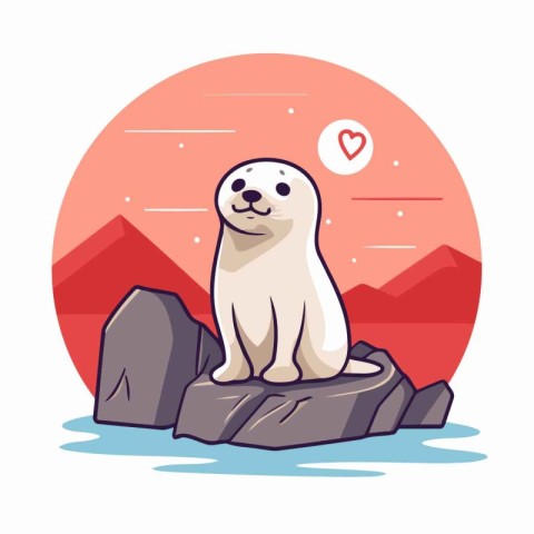 Cute seal on the rock. Vector illustration in cartoon style.