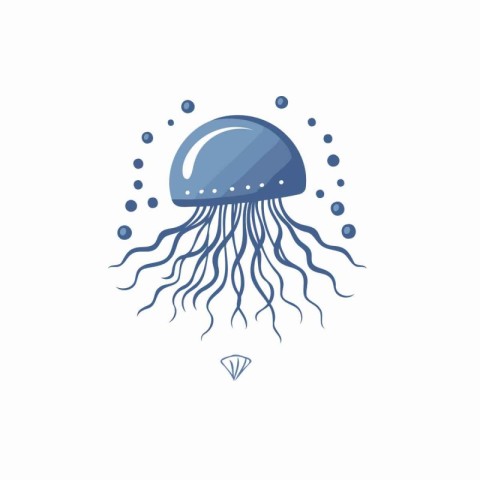 Jellyfish icon. Vector illustration of jellyfish with roots.