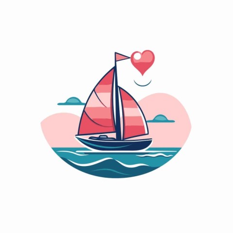 Sailboat in the sea. Vector illustration in trendy flat style.