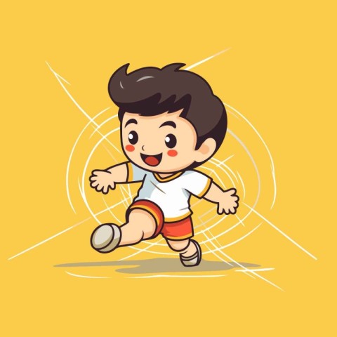 Cartoon soccer player kicking the ball. Vector illustration isol