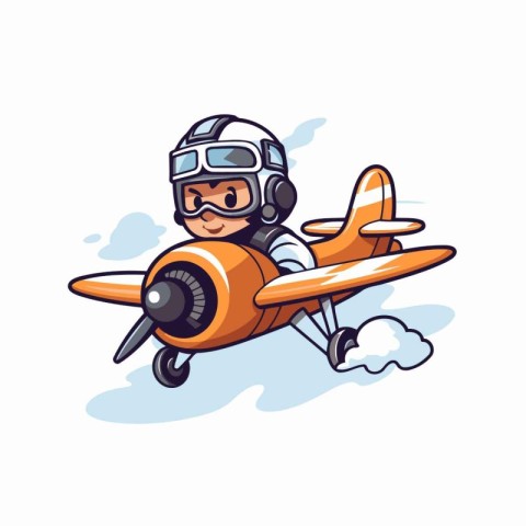 Cartoon aviator with airplane. Vector illustration isolated on w