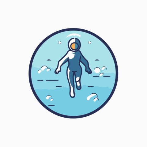 Vector illustration of diver in the water. Outline style icon.