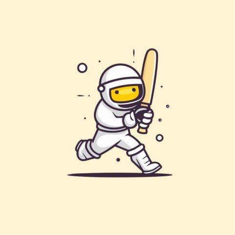 Cricket player in helmet and gloves with bat. Vector illustratio