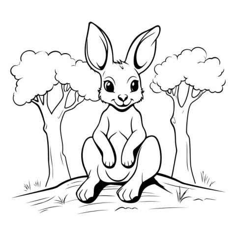 rabbit sitting on the grass with trees and bushes vector illustr