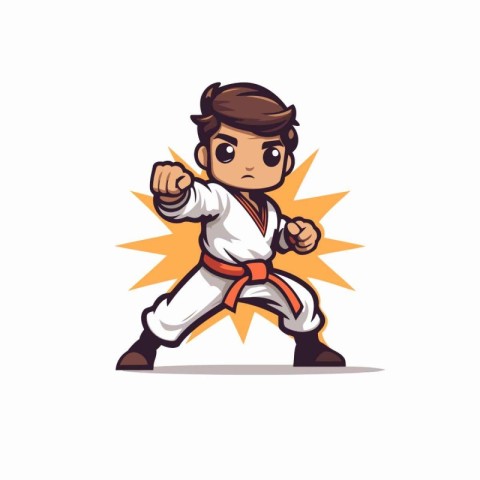 Cartoon karate boy in kimono. Vector illustration.