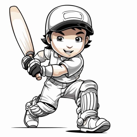 Cricket player with bat and ball. Vector clip art illustration.