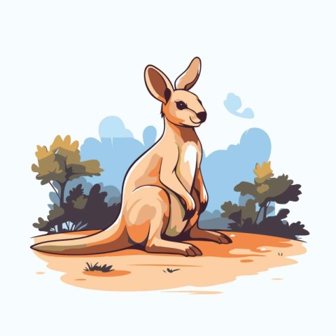 Kangaroo sitting on the sand in the park. Vector illustration