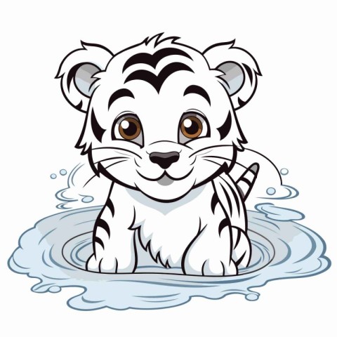 Cute tiger in the water on a white background. Vector illustrati