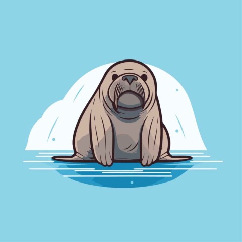 Vector illustration of a seal sitting on a rock in the water.