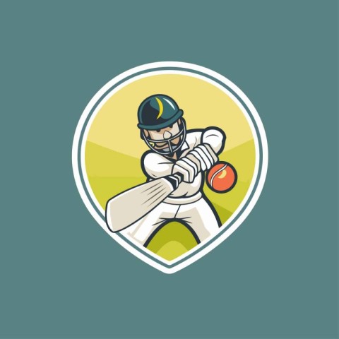 Cricket player with ball. helmet and bat. Vector illustration.