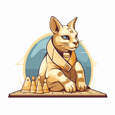 Illustration of a cat playing chess isolated on a white backgrou