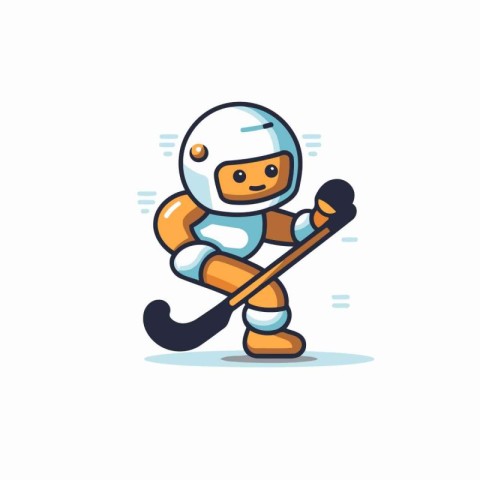 Cute cartoon hockey player in helmet and gloves. vector illustra