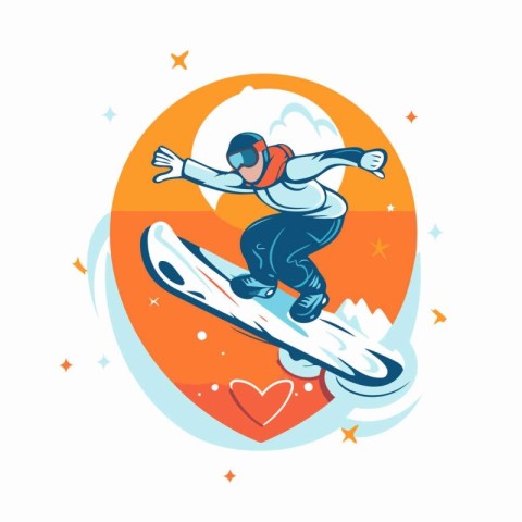 Snowboarder jumping in the air. Vector illustration in cartoon s