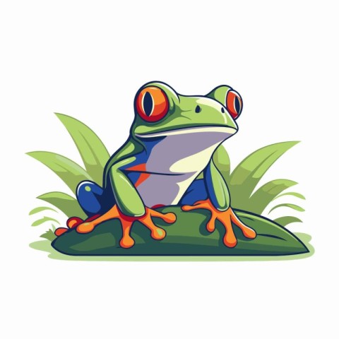 Frog cartoon character isolated on a white background. Vector il