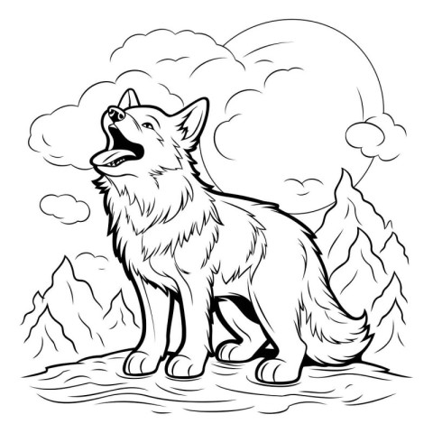 Black and White Cartoon Illustration of Wolf or Wolf Animal for