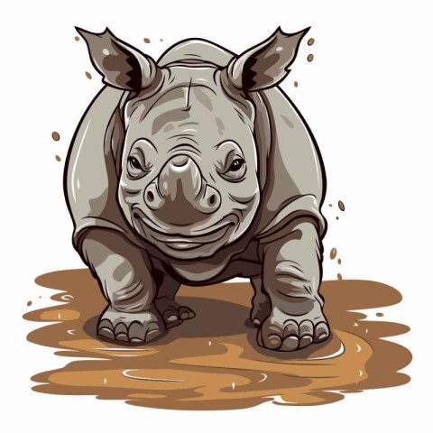 Cute rhinoceros isolated on white background. Vector illustratio