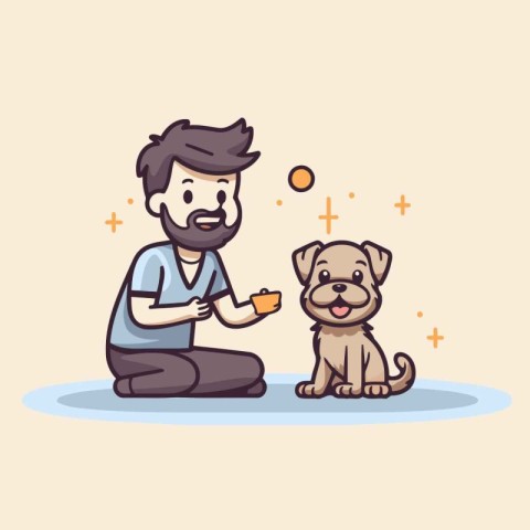 Man playing with dog. Vector illustration in a flat cartoon styl