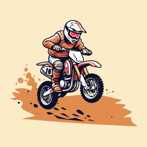Vector illustration of a motorcyclist riding on a dirt track.