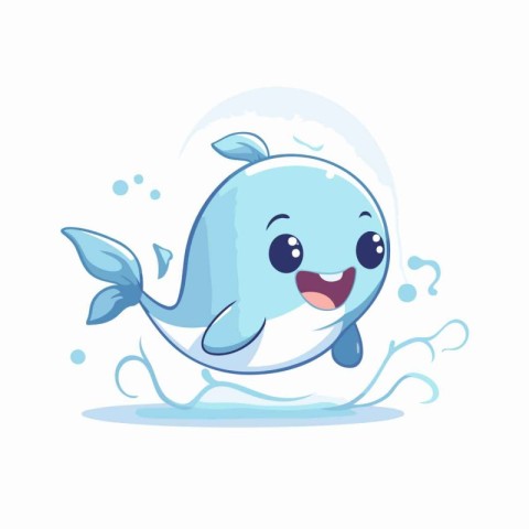 Cute blue whale cartoon character vector Illustration on a white