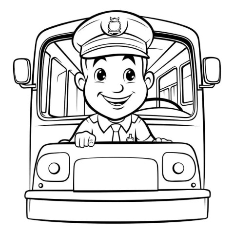 Black and White Cartoon Illustration of a Boy Police Officer or