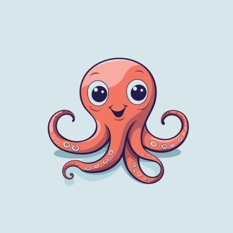 Cute cartoon octopus character isolated on blue background. Vect