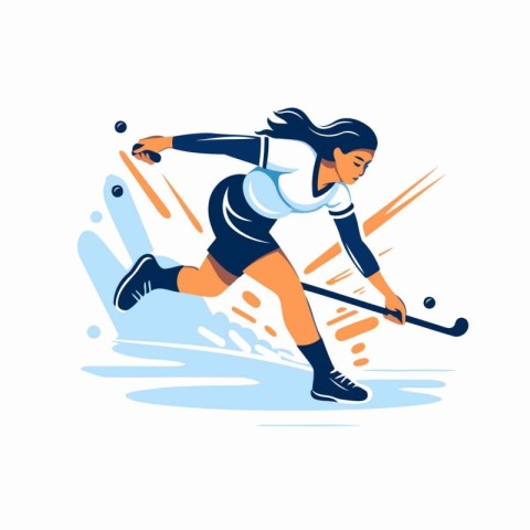 Female hockey player. Vector illustration in flat style isolated