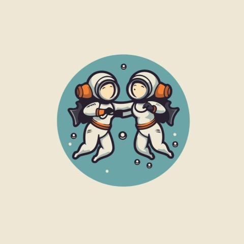 Couple of astronauts in spacesuit. Cartoon style vector illustra