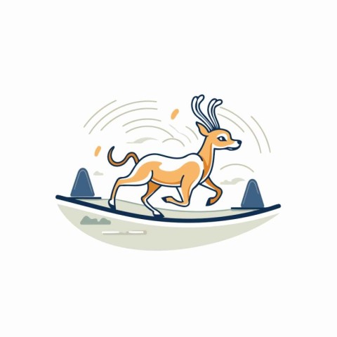 Cartoon deer jumping on surfboard. Vector illustration of animal