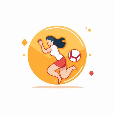 Woman playing soccer. Vector illustration in flat cartoon style