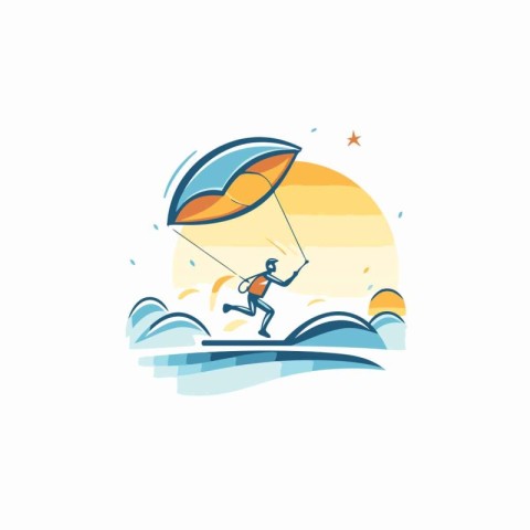 Kitesurfing flat icon. Vector illustration of kite surfer on the