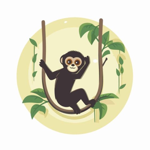 Cute monkey sitting on a tree branch. Vector illustration in car