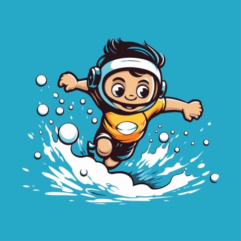 Boy in a diving suit jumps into the water. Vector illustration.